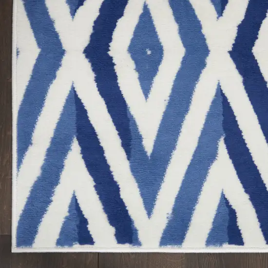 6' Ivory and Blue Geometric Runner Rug Photo 7