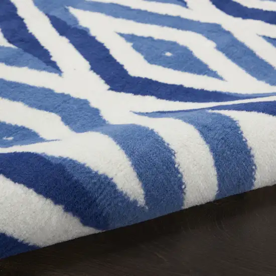 6' Ivory and Blue Geometric Runner Rug Photo 4