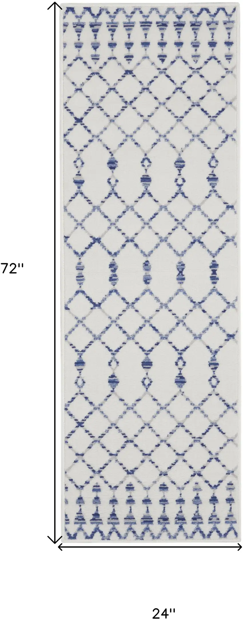 6' Ivory and Blue Geometric Runner Rug Photo 3