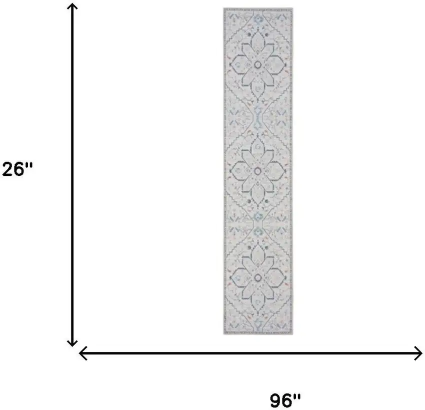 8' Ivory and Blue Oriental Power Loom Washable Runner Rug Photo 9