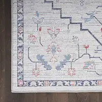 Photo of 8' Ivory and Blue Oriental Power Loom Washable Runner Rug