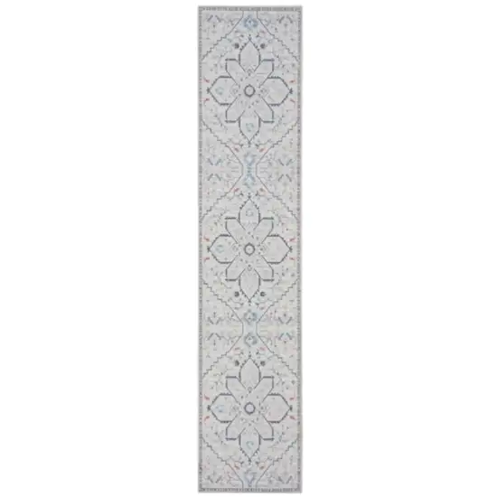 8' Ivory and Blue Oriental Power Loom Washable Runner Rug Photo 2