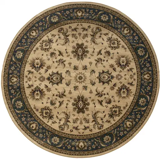 6' Ivory and Blue Oriental Round Rug Photo 2