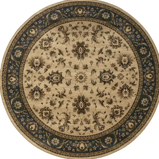 6' Ivory and Blue Oriental Round Rug Photo 4
