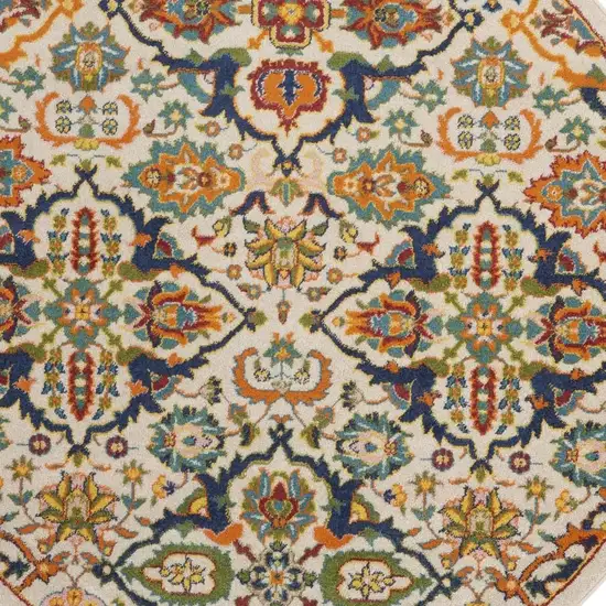 5' Ivory and Blue Round Floral Power Loom Area Rug Photo 2