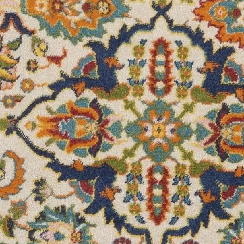 5' Ivory and Blue Round Floral Power Loom Area Rug Photo 4