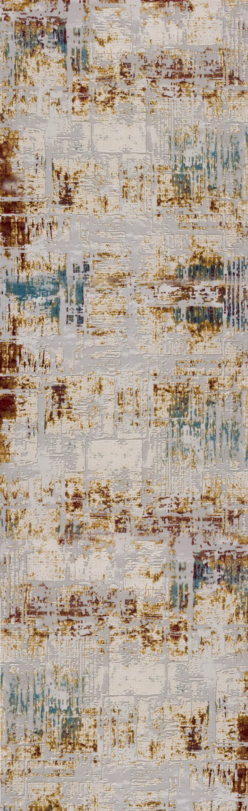 10' Ivory and Gold Abstract Runner Rug Photo 7