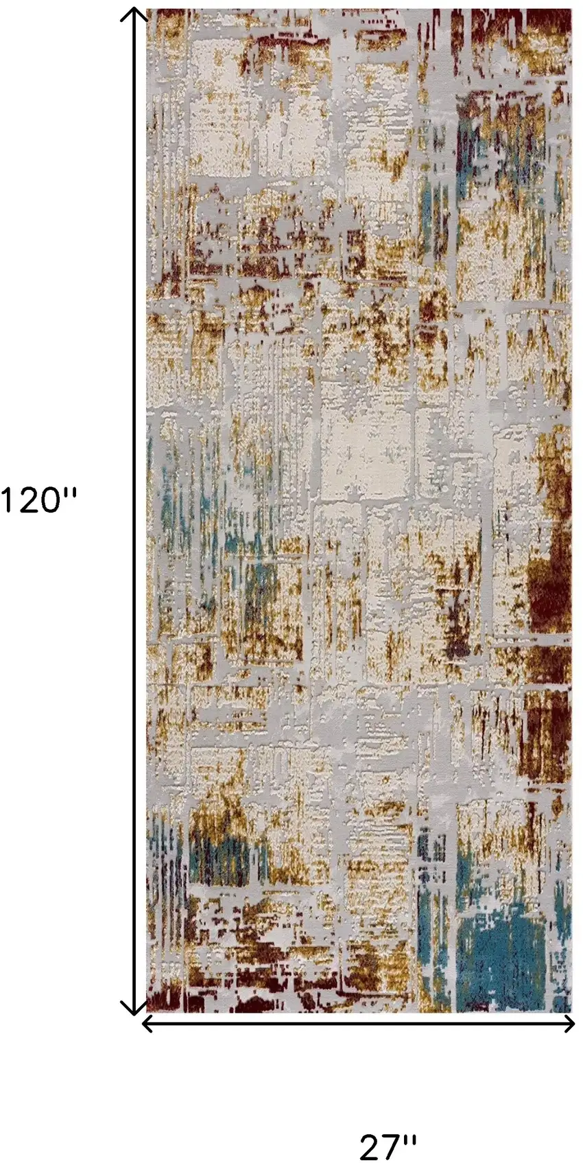 10' Ivory and Gold Abstract Runner Rug Photo 3