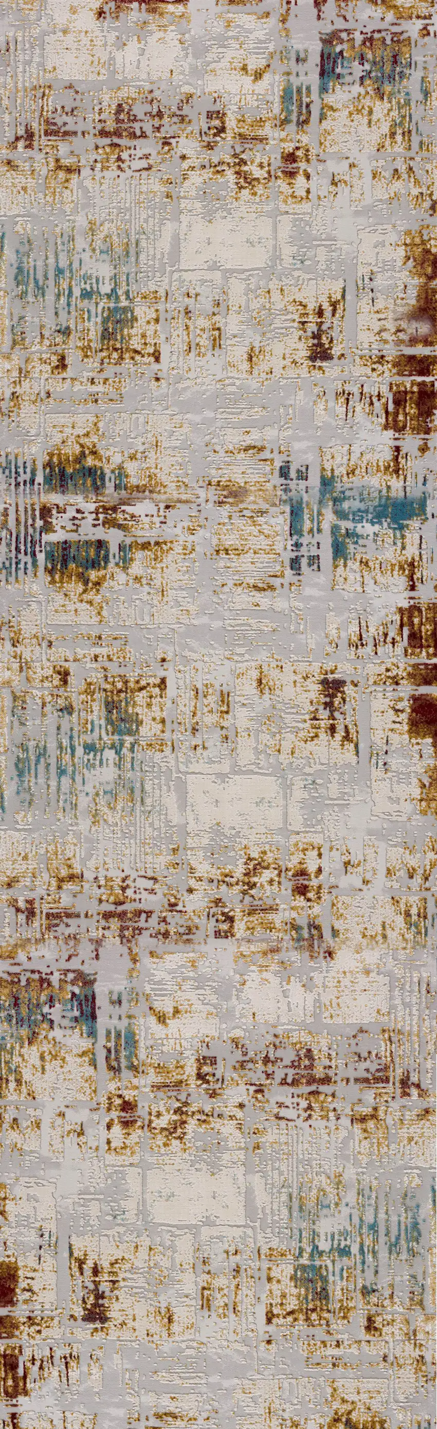 10' Ivory and Gold Abstract Runner Rug Photo 4