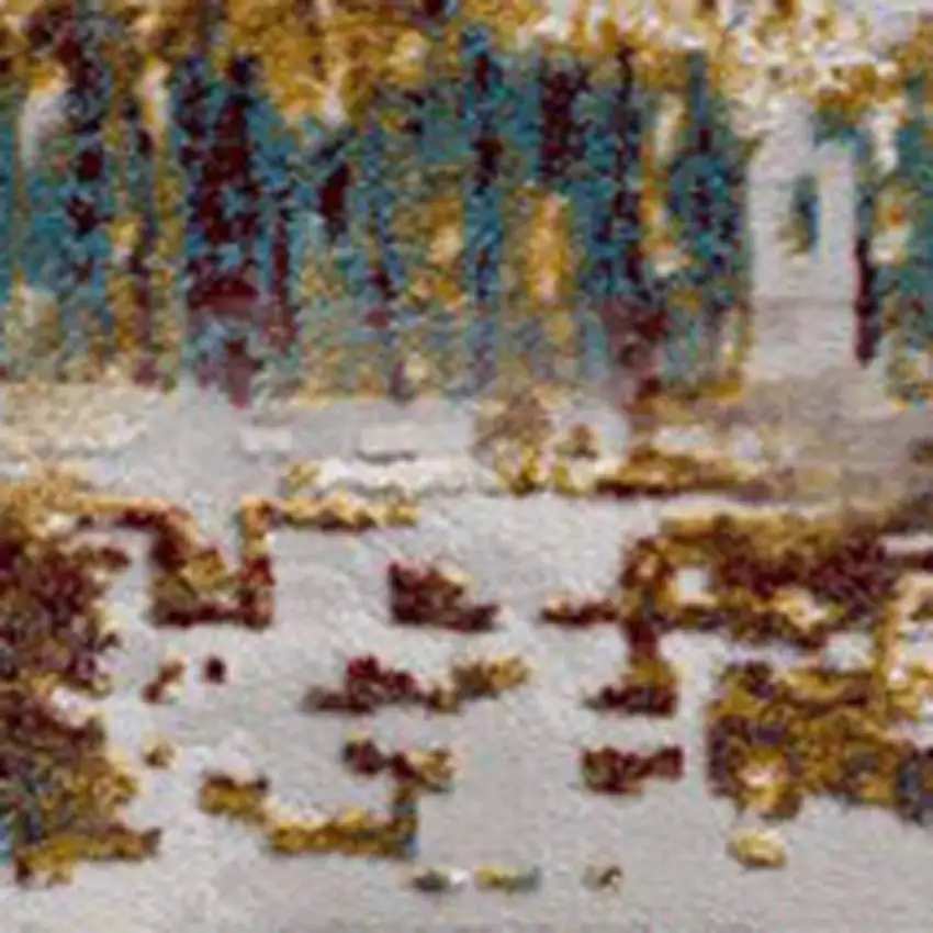 10' Ivory and Gold Abstract Runner Rug Photo 6
