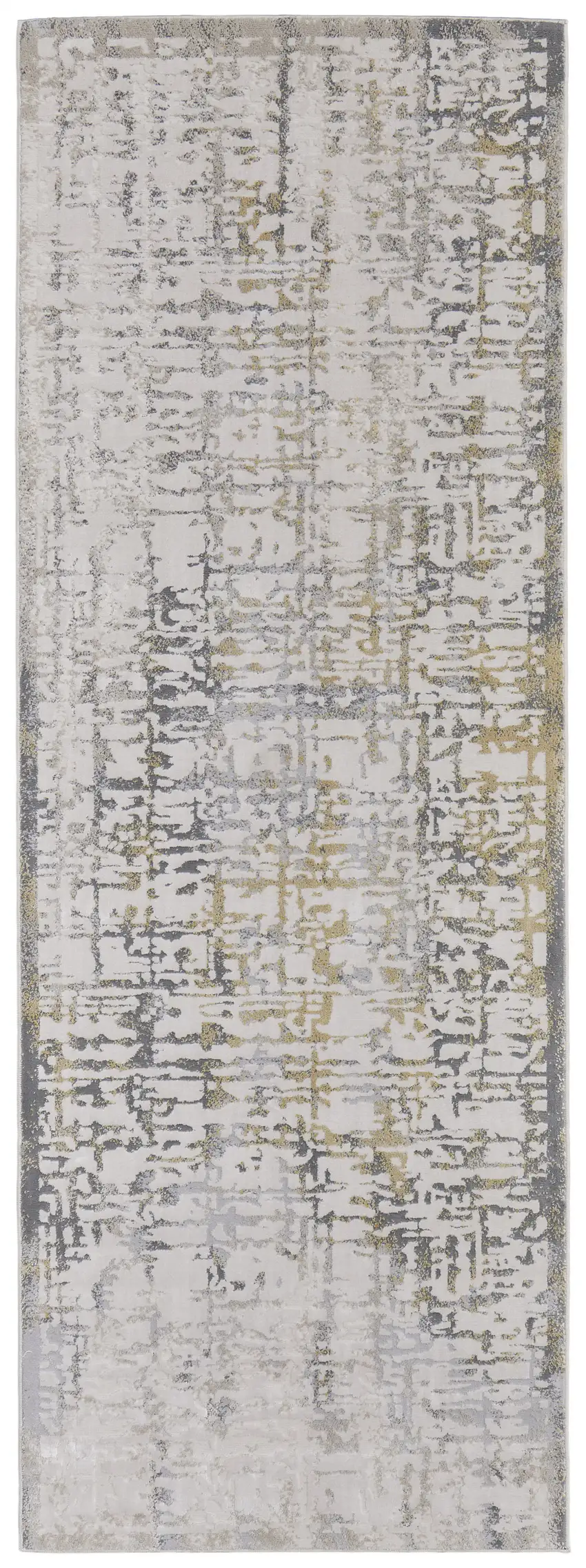 8' Ivory and Gray Abstract Distressed Runner Rug Photo 2