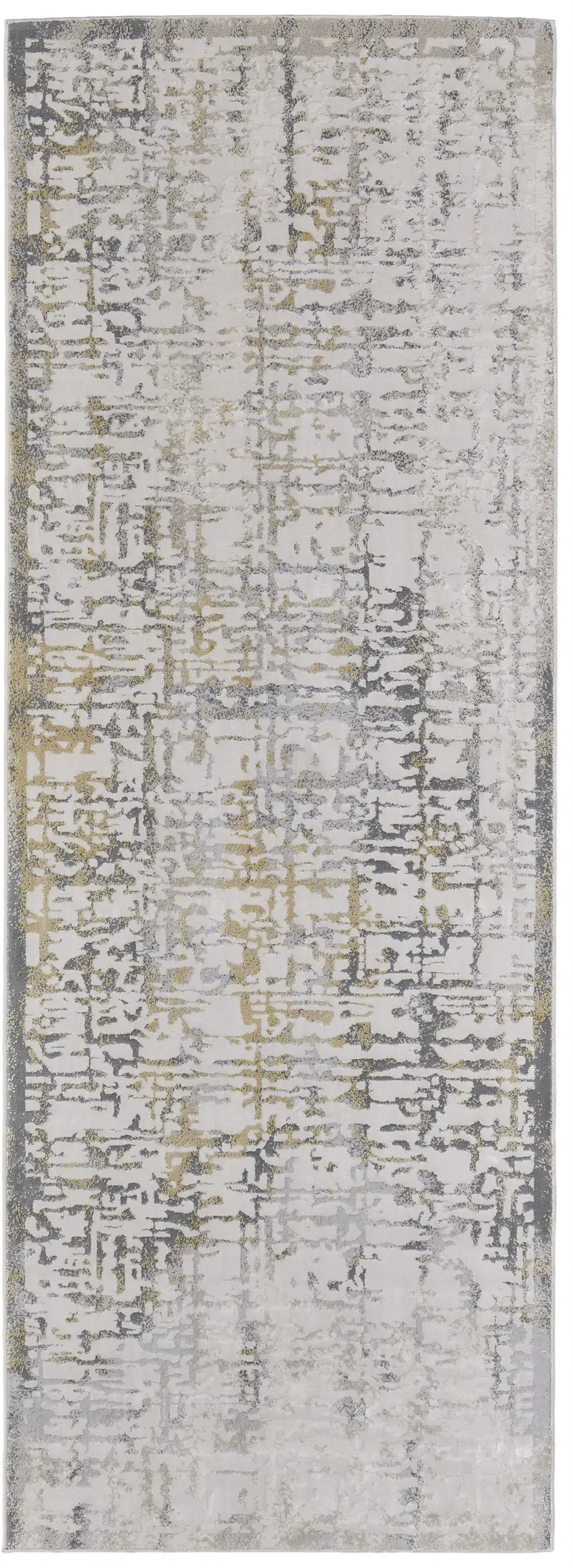 8' Ivory and Gray Abstract Distressed Runner Rug Photo 4