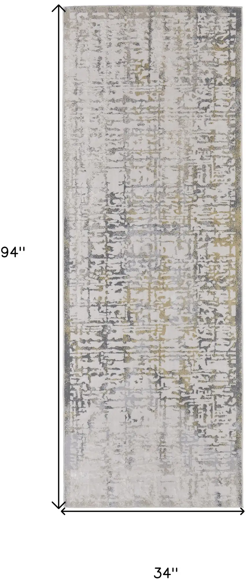 8' Ivory and Gray Abstract Distressed Runner Rug Photo 3