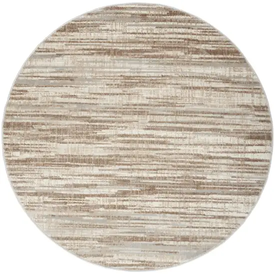 5' Ivory and Gray Abstract Non Skid Round Rug Photo 4