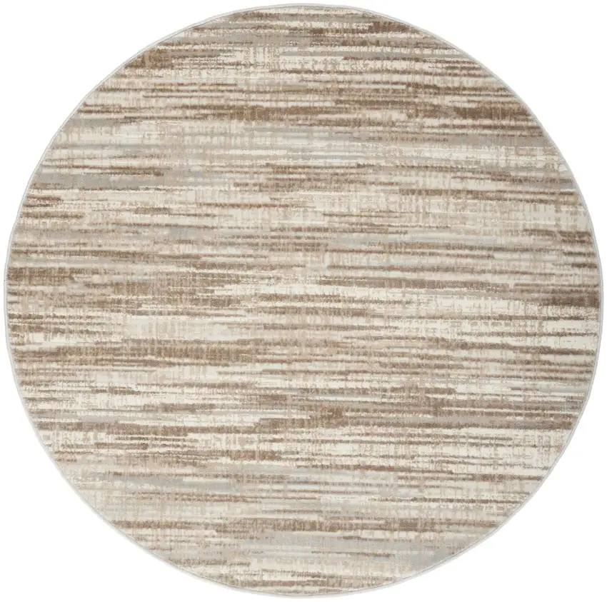 5' Ivory and Gray Abstract Non Skid Round Rug Photo 4