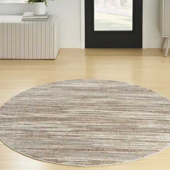 5' Ivory and Gray Abstract Non Skid Round Rug Photo 5