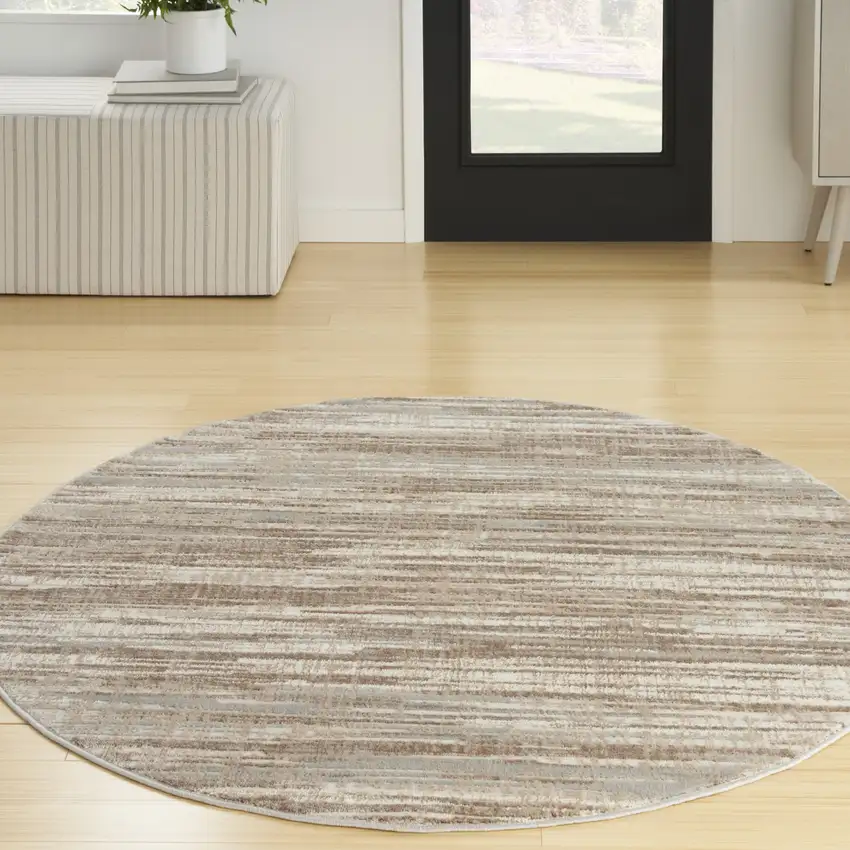 5' Ivory and Gray Abstract Non Skid Round Rug Photo 5