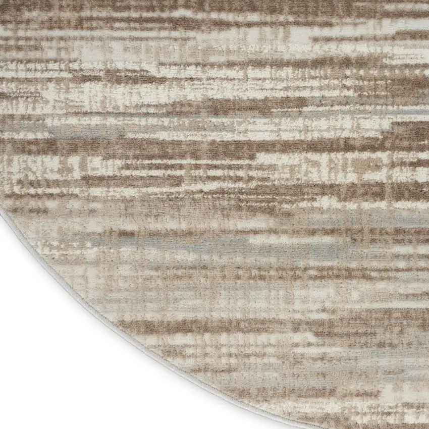 5' Ivory and Gray Abstract Non Skid Round Rug Photo 8