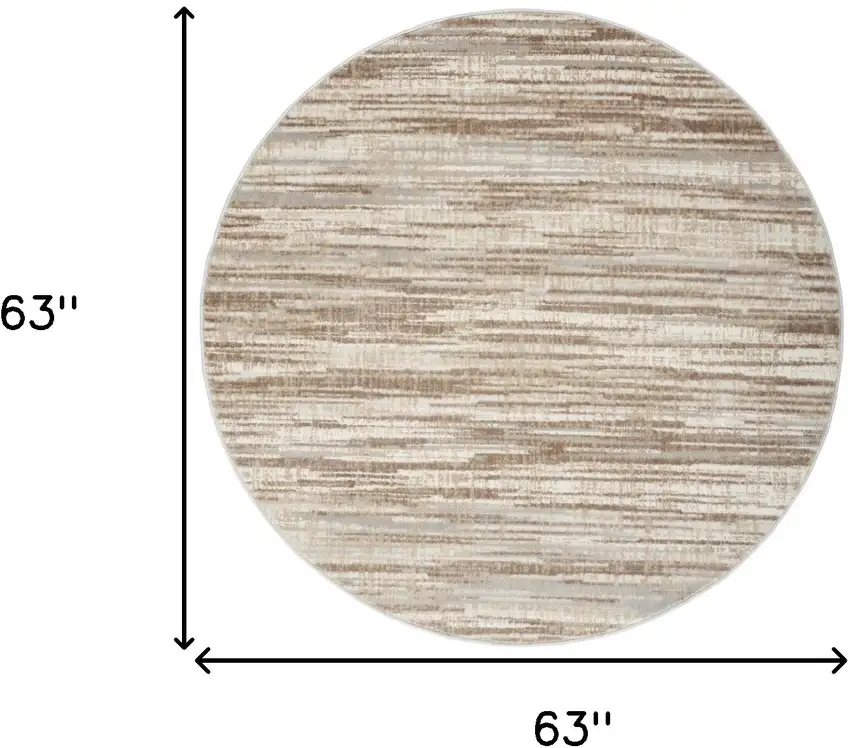 5' Ivory and Gray Abstract Non Skid Round Rug Photo 9