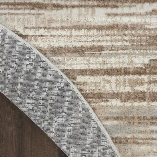 5' Ivory and Gray Abstract Non Skid Round Rug Photo 8
