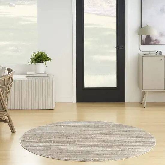 5' Ivory and Gray Abstract Non Skid Round Rug Photo 6