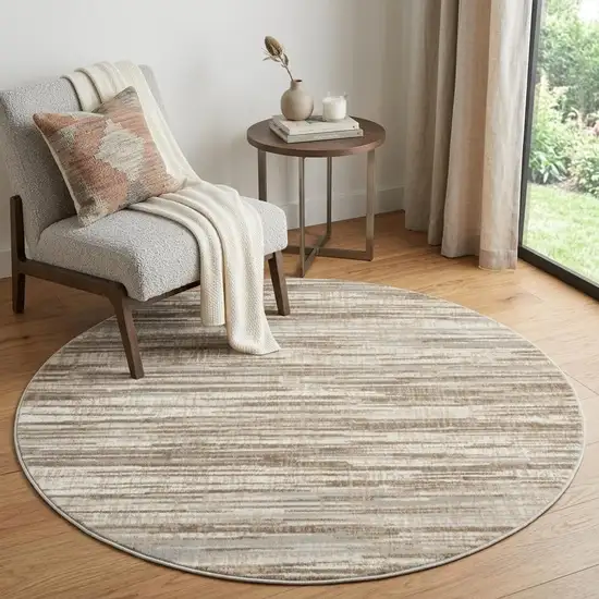5' Ivory and Gray Abstract Non Skid Round Rug Photo 1