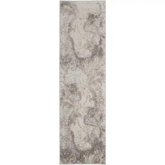 8' Ivory and Gray Abstract Non Skid Runner Rug Photo 1