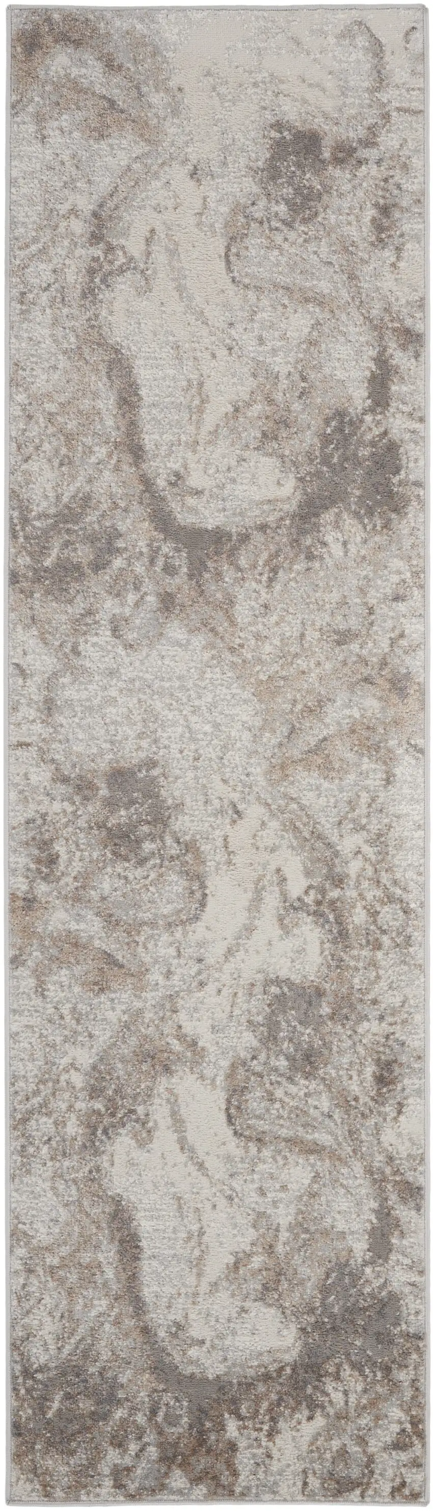 8' Ivory and Gray Abstract Non Skid Runner Rug Photo 2