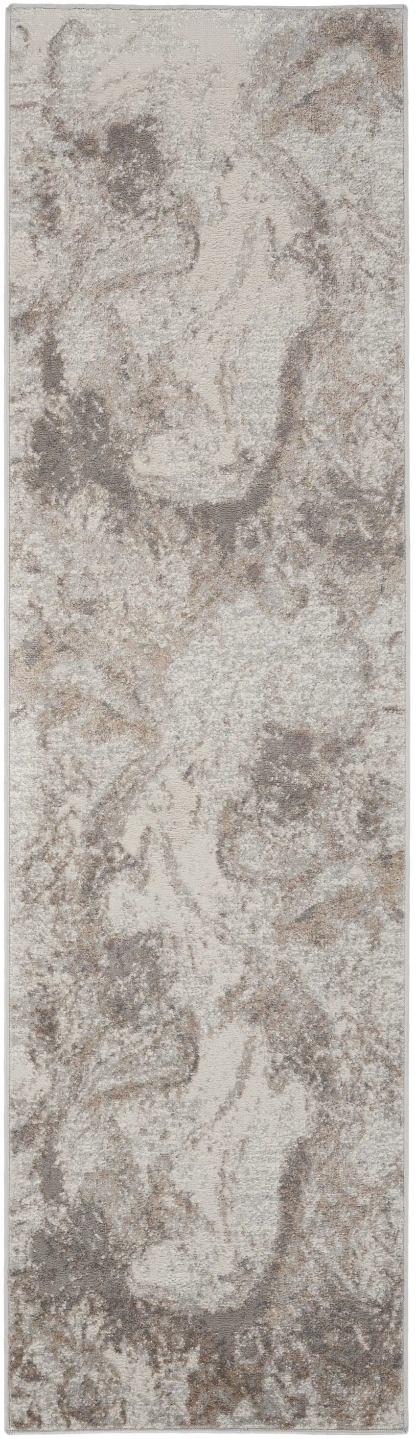 8' Ivory and Gray Abstract Non Skid Runner Rug Photo 7