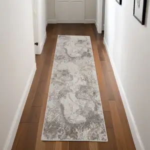 Photo of 8' Ivory and Gray Abstract Non Skid Runner Rug