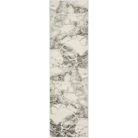 8' Ivory and Gray Abstract Non Skid Runner Rug Photo 6