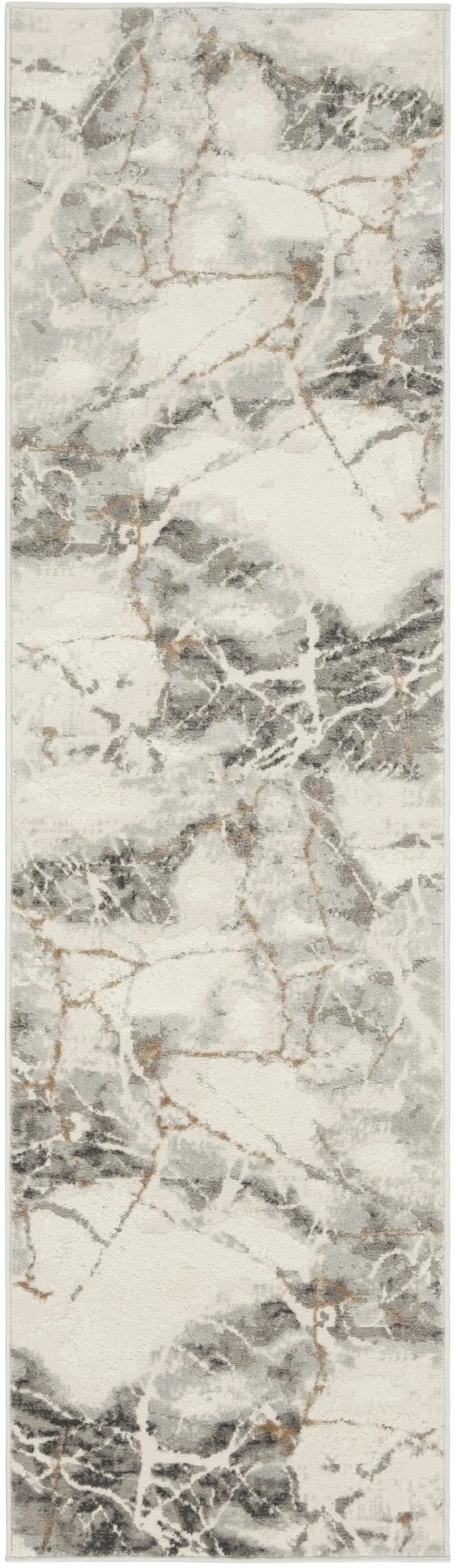 8' Ivory and Gray Abstract Non Skid Runner Rug Photo 6
