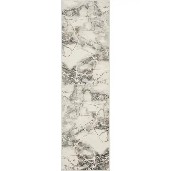 8' Ivory and Gray Abstract Non Skid Runner Rug Photo 2