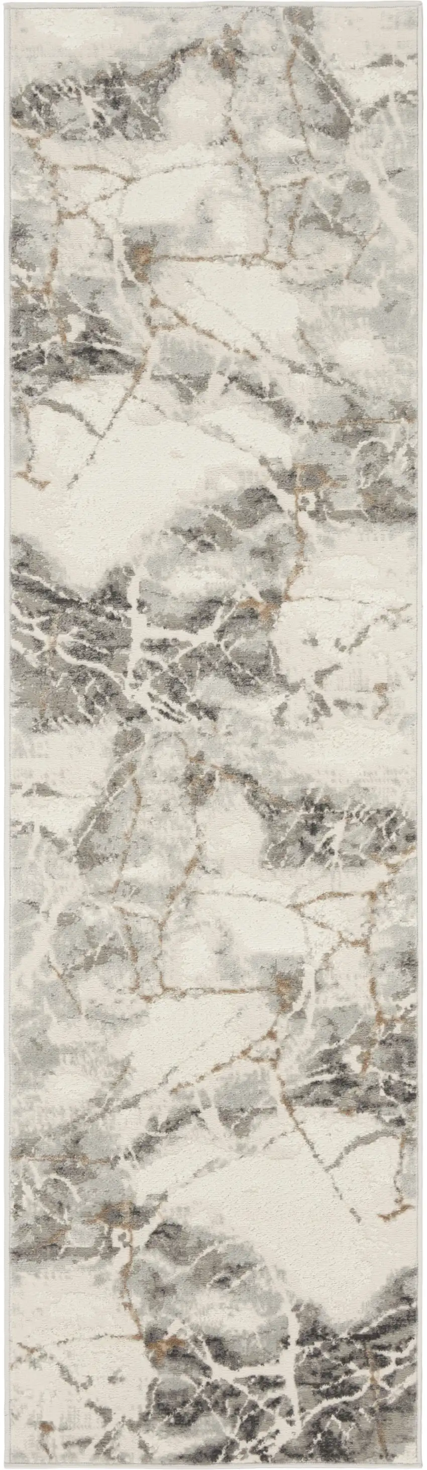 8' Ivory and Gray Abstract Non Skid Runner Rug Photo 2