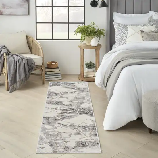 8' Ivory and Gray Abstract Non Skid Runner Rug Photo 7