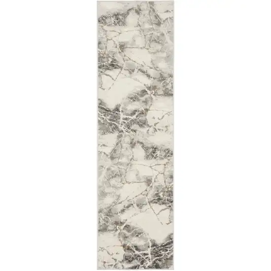 8' Ivory and Gray Abstract Non Skid Runner Rug Photo 1
