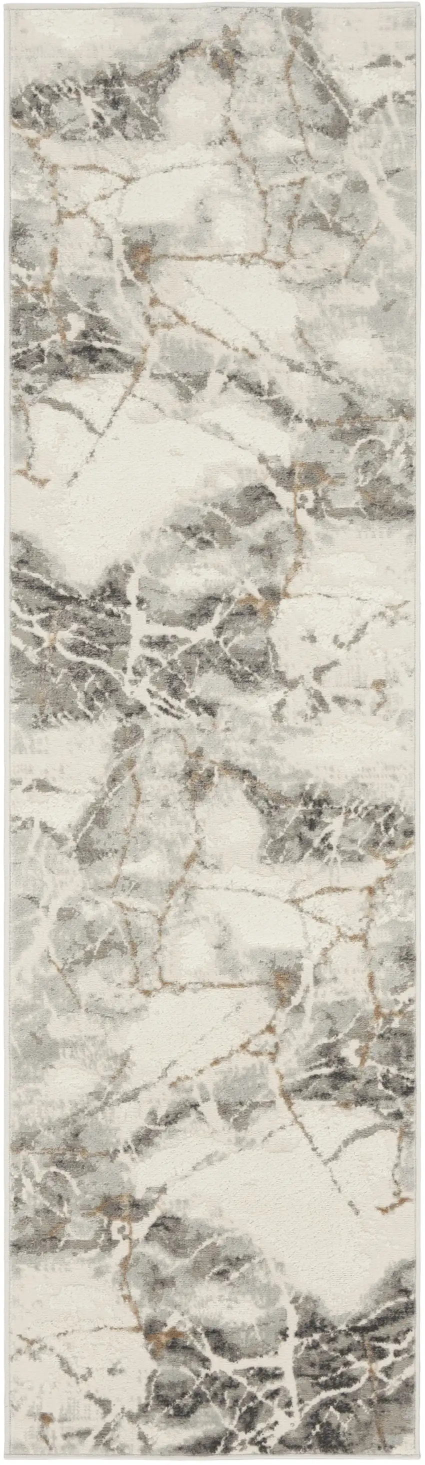 8' Ivory and Gray Abstract Non Skid Runner Rug Photo 1