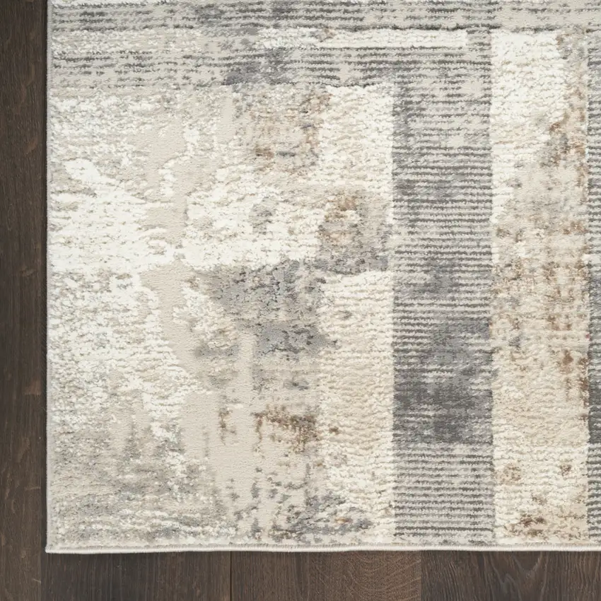8' Ivory and Gray Abstract Non Skid Runner Rug Photo 6