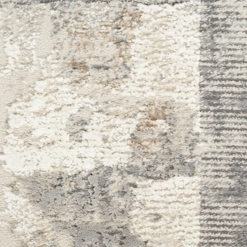8' Ivory and Gray Abstract Non Skid Runner Rug Photo 9