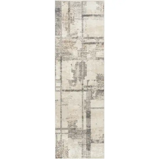 8' Ivory and Gray Abstract Non Skid Runner Rug Photo 4