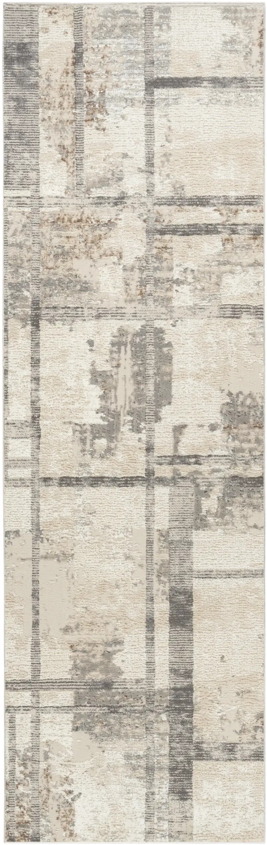 8' Ivory and Gray Abstract Non Skid Runner Rug Photo 4