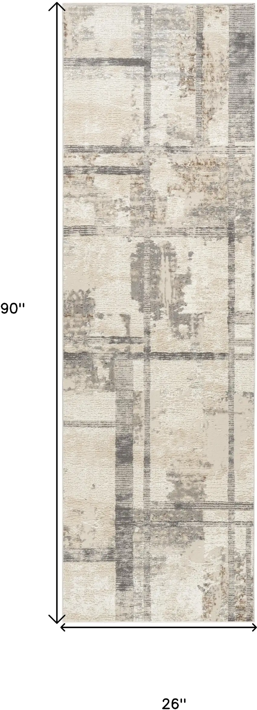 8' Ivory and Gray Abstract Non Skid Runner Rug Photo 3