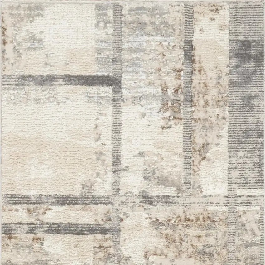 8' Ivory and Gray Abstract Non Skid Runner Rug Photo 3