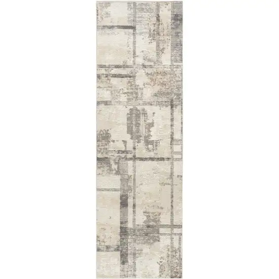 8' Ivory and Gray Abstract Non Skid Runner Rug Photo 2