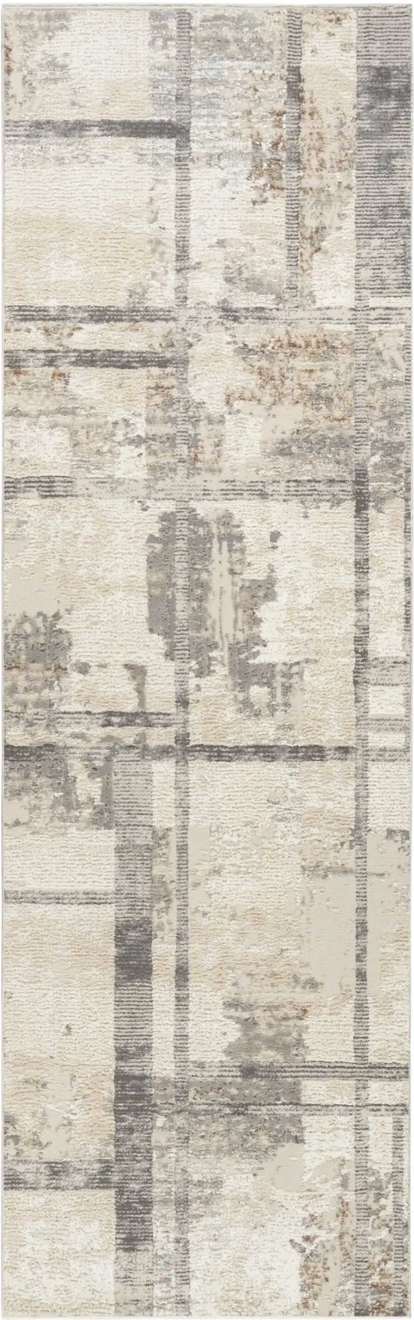 8' Ivory and Gray Abstract Non Skid Runner Rug Photo 2