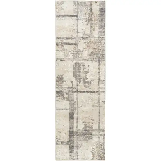 8' Ivory and Gray Abstract Non Skid Runner Rug Photo 1