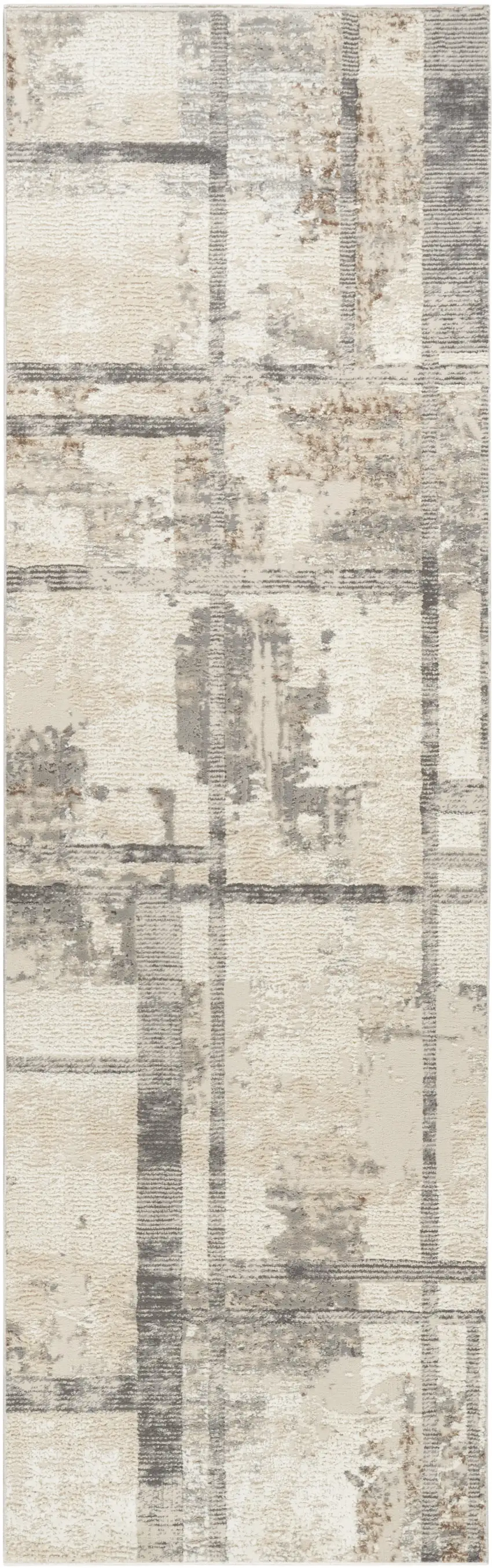 8' Ivory and Gray Abstract Non Skid Runner Rug Photo 1