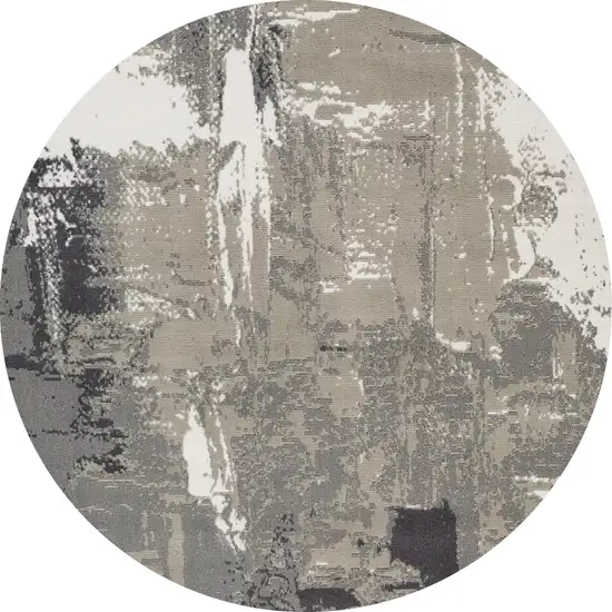 8' Ivory and Gray Abstract Power Loom Round Rug Photo 2