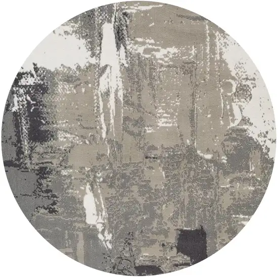8' Ivory Black And Gray Abstract Round Rug Photo 2