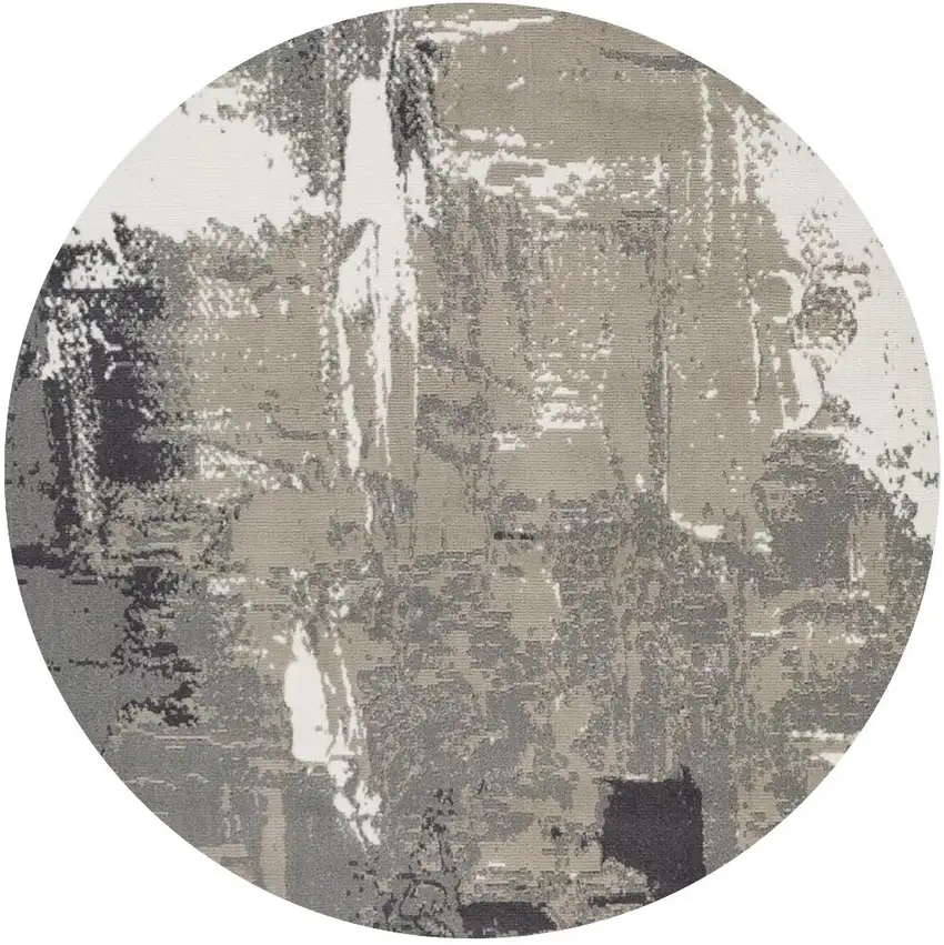 8' Ivory Black And Gray Abstract Round Rug Photo 2